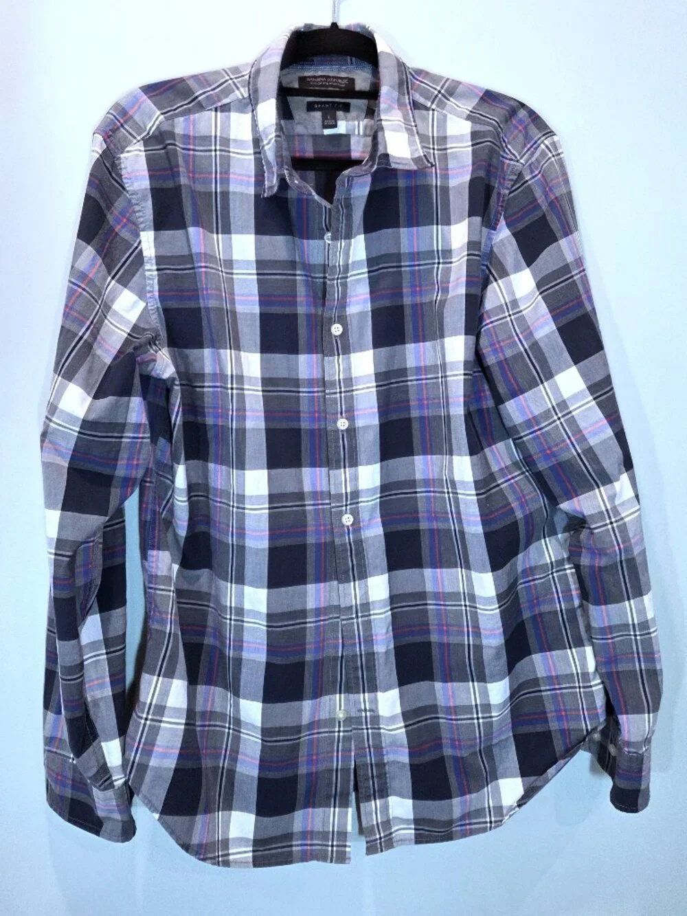 Banana Republic Grant Fit Blue & Red Plaid Button Down Shirt Size L